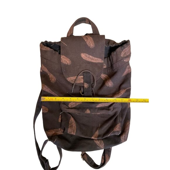 BAGGU  Black/Brown Feathers 100% Recycled Cotton Canvas Drawstring Backpack - Picture 10 of 10